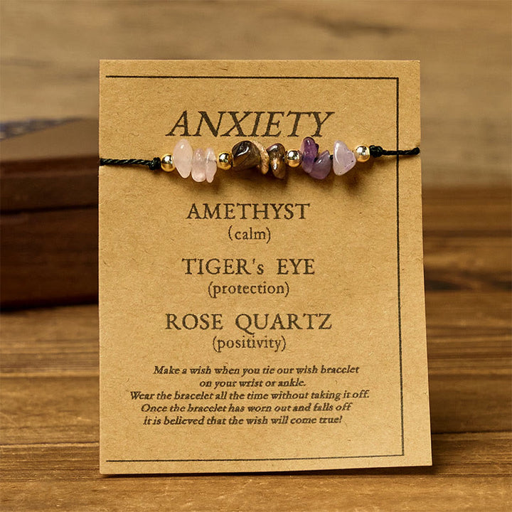 Buddha Stones Amethyst Tiger Eye Rose Quartz Protection Anti-Anxiety Card Rope Bracelet - image 1