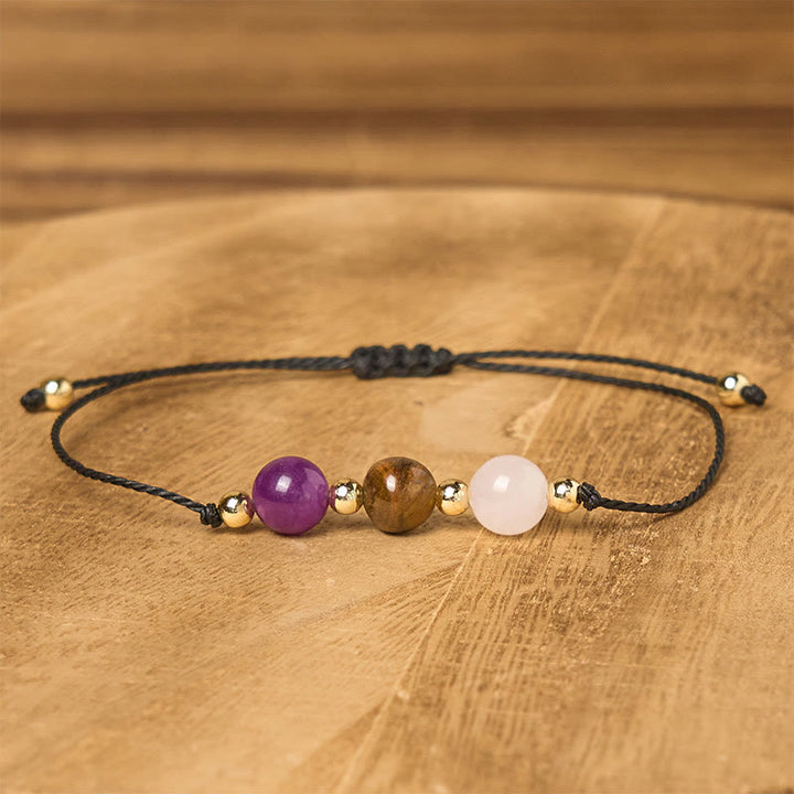 Buddha Stones Amethyst Tiger Eye Rose Quartz Protection Anti-Anxiety Card Rope Bracelet - image 12