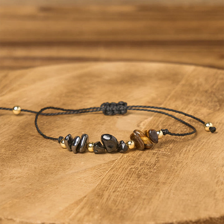 Buddha Stones Tiger Eye Black Tourmaline Pyrite Protection Card Rope Bracelet - image 2