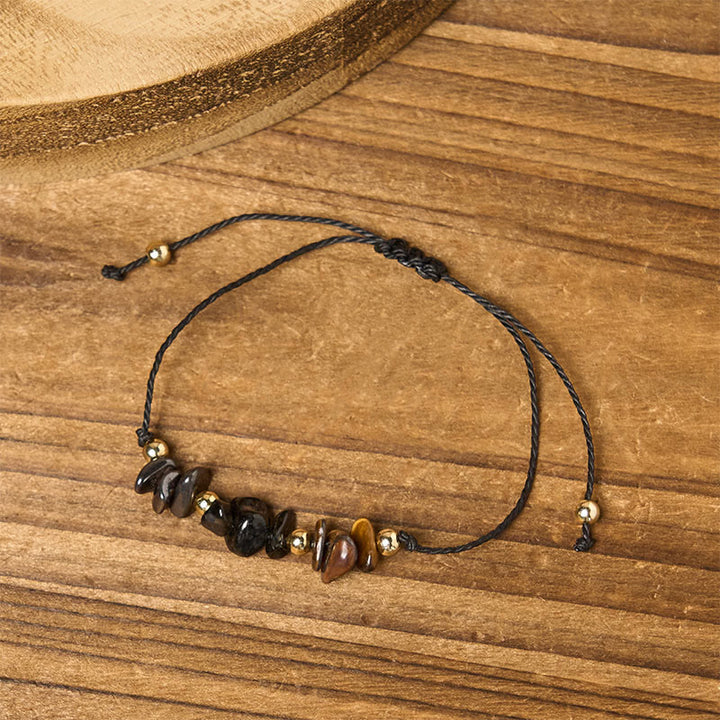 Buddha Stones Tiger Eye Black Tourmaline Pyrite Protection Card Rope Bracelet - image 3