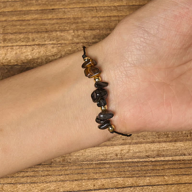 Buddha Stones Tiger Eye Black Tourmaline Pyrite Protection Card Rope Bracelet - image 5