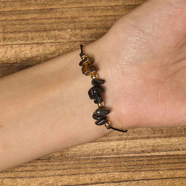 Buddha Stones Tiger Eye Black Tourmaline Pyrite Protection Card Rope Bracelet - image 5