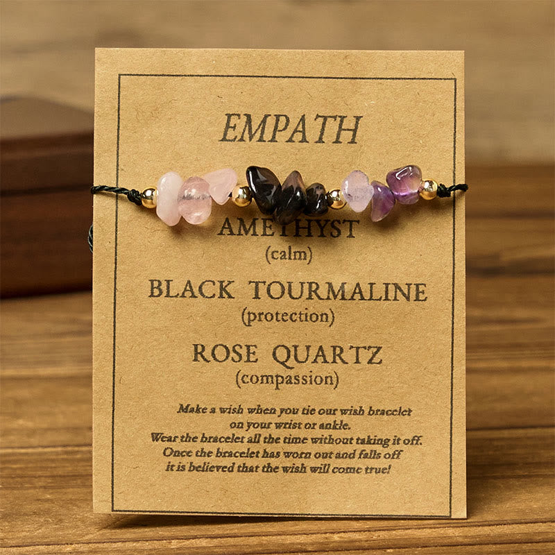 Buddha Stones Amethyst Black Tourmaline Rose Quartz Empath Card Rope Bracelet - image 1