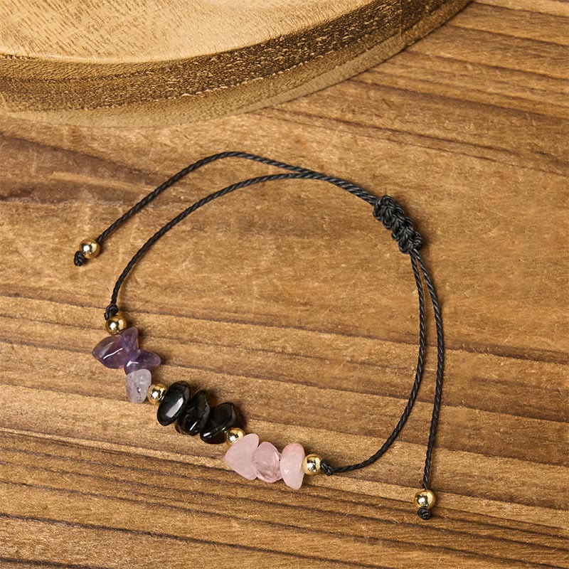 Buddha Stones Amethyst Black Tourmaline Rose Quartz Empath Card Rope Bracelet - image 2