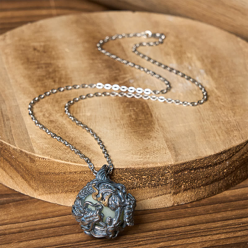 Buddha Stones Copper Dragon Surrounding Bead Strength Pendant Necklace - image 4