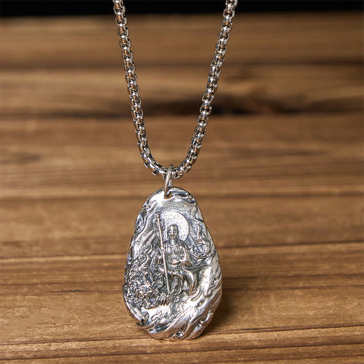 Buddha Stones Copper Kṣitigarbha Dizang Bodhisattva Compassion Pendant Necklace - Buddha & Twist Chain - image 7