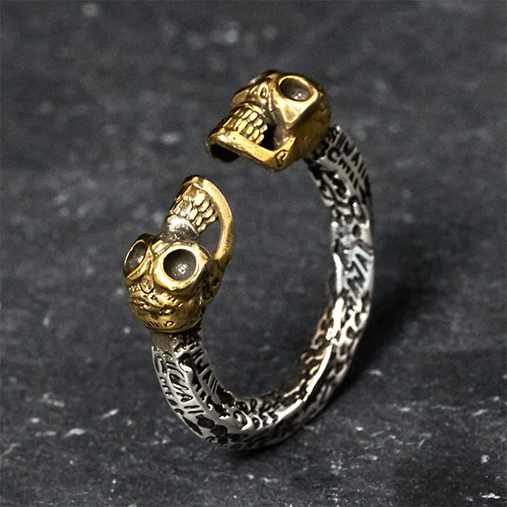 Buddha Stones The Lord Of The Corpse Forest Copper Double Skull Keep Away Evil Spirits Ring - Double Skull - image 0