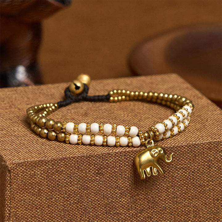 Buddha Stones Turquoise Elephant Luck Double-layer Plated Copper Strength Bracelet - image 2