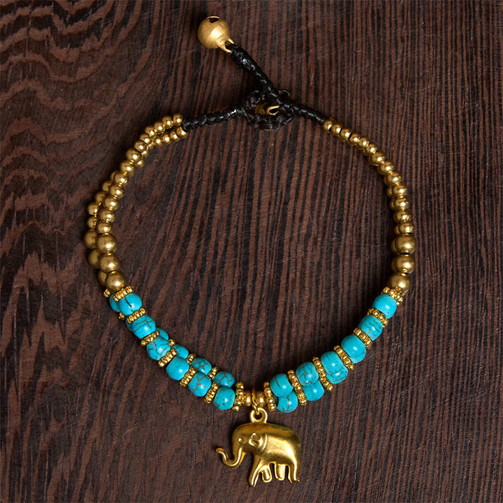 Buddha Stones Turquoise Elephant Luck Double-layer Plated Copper Strength Bracelet - image 18