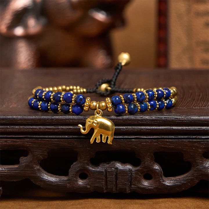 Buddha Stones Turquoise Elephant Luck Double-layer Plated Copper Strength Bracelet - image 15