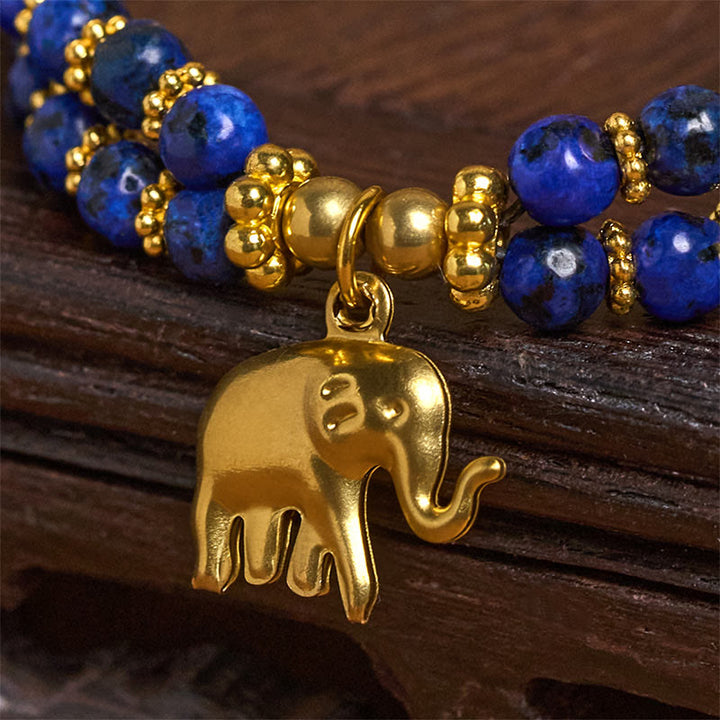 Buddha Stones Turquoise Elephant Luck Double-layer Plated Copper Strength Bracelet - image 16