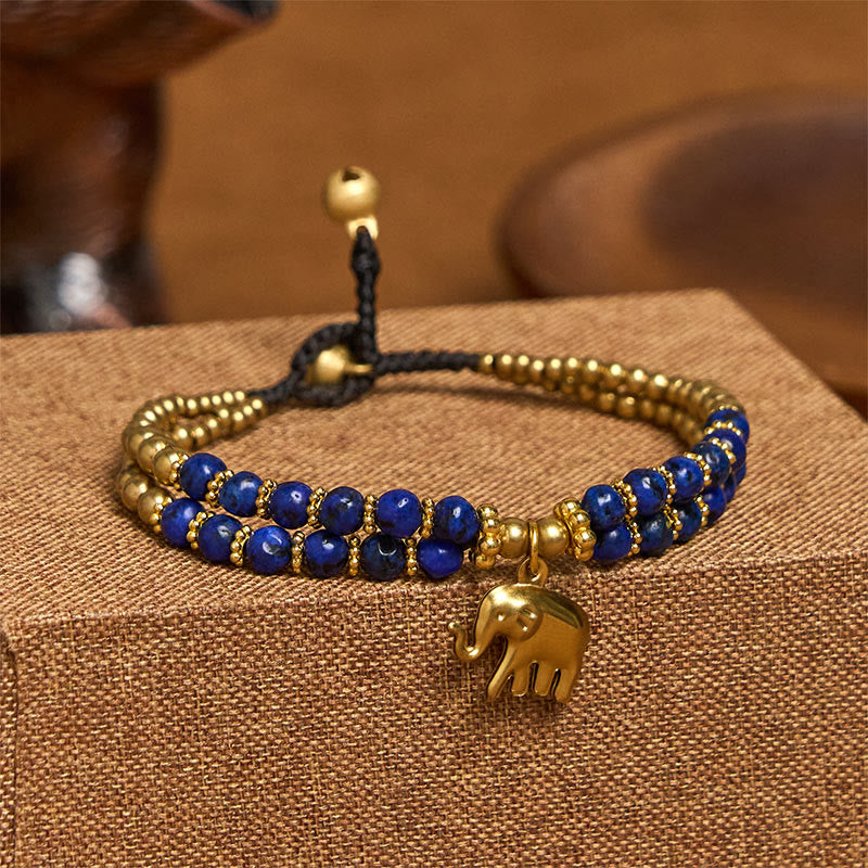 Buddha Stones Turquoise Elephant Luck Double-layer Plated Copper Strength Bracelet - Blue Turquoise(Wrist Circumference: 15-18cm) - image 13