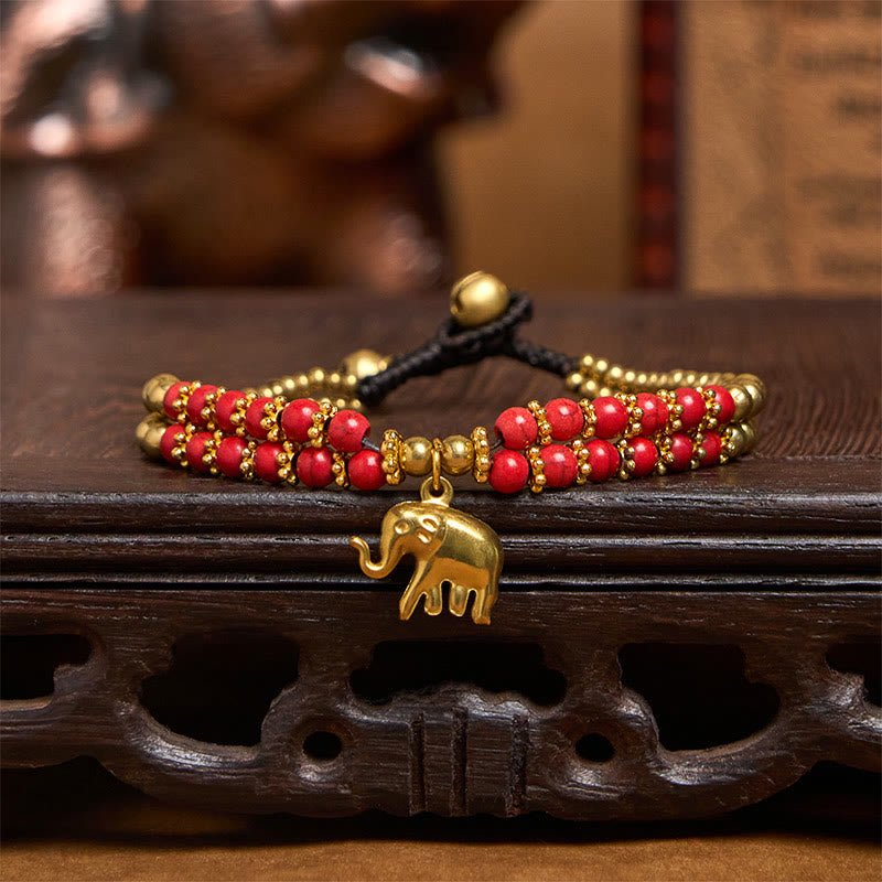 Buddha Stones Turquoise Elephant Luck Double-layer Plated Copper Strength Bracelet - image 10