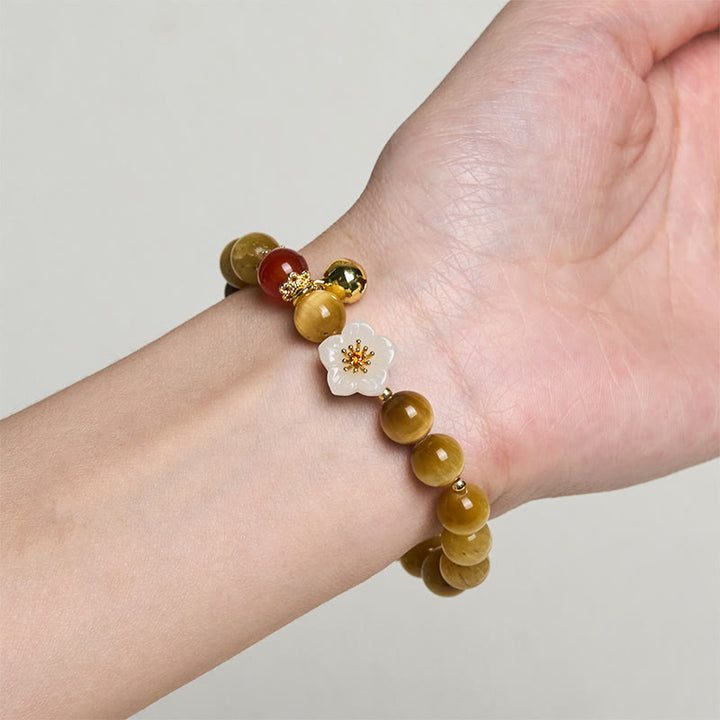 Buddha Stones Natural Golden Tiger Eye Bell Flower Courage Bracelet - image 3