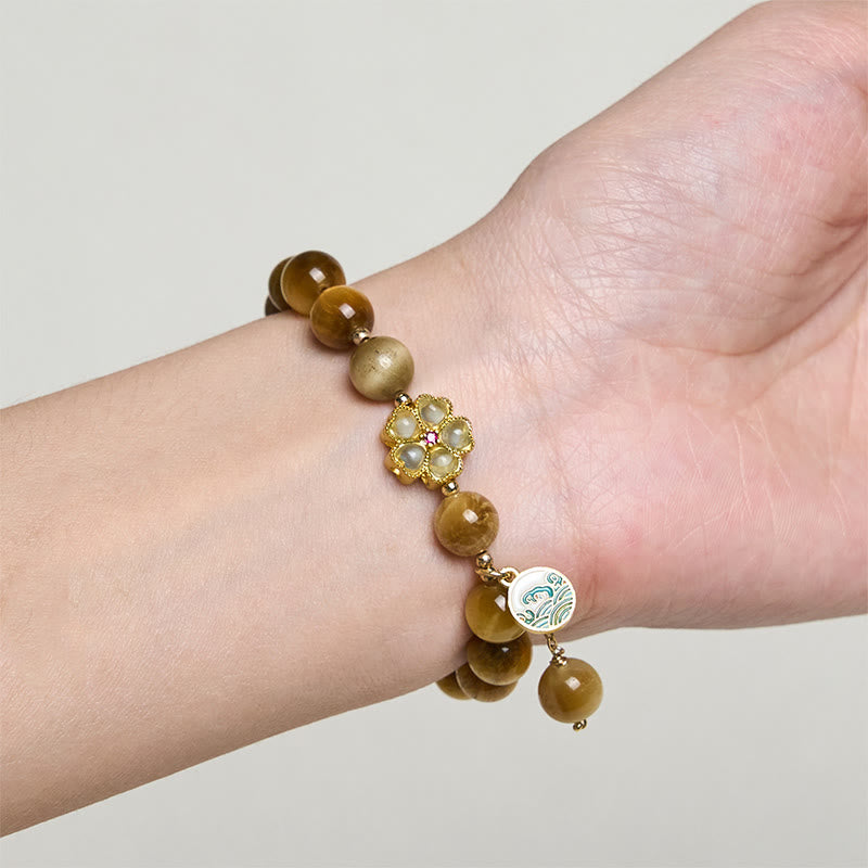 Buddha Stones Natural Golden Tiger Eye Bell Flower Courage Bracelet - image 8