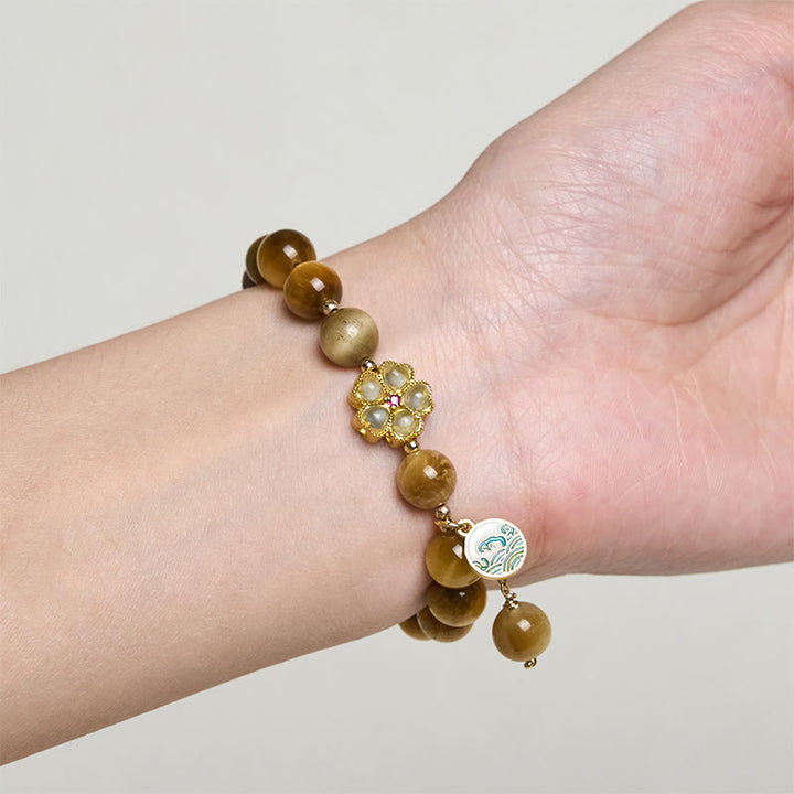 Buddha Stones Natural Golden Tiger Eye Bell Flower Courage Bracelet - image 8