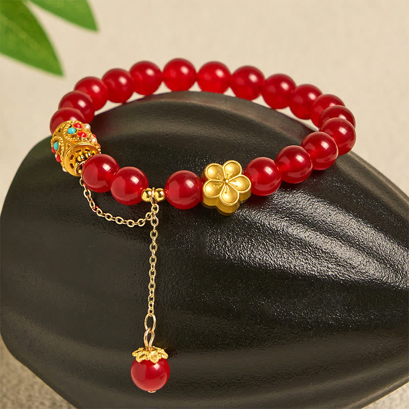 Buddha Stones Tibetan White Agate Crystal Stone Flowers Positivity Bracelet - image 6