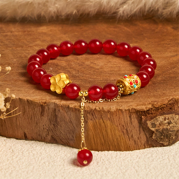 Buddha Stones Tibetan White Agate Crystal Stone Flowers Positivity Bracelet - Red Agate(Wrist Circumference: 14-16cm) - image 5