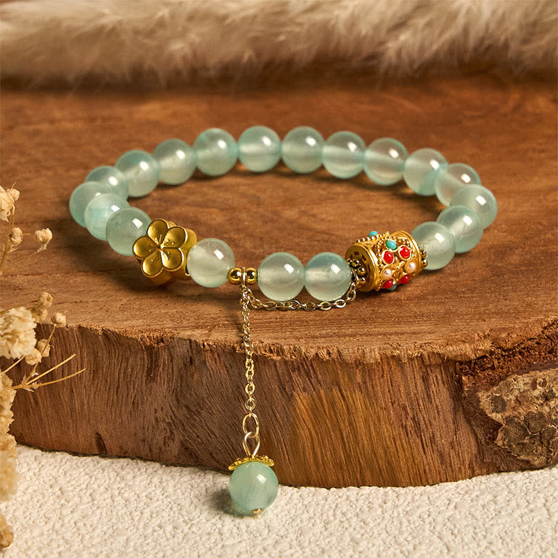 Buddha Stones Tibetan White Agate Crystal Stone Flowers Positivity Bracelet - Blue Crystal(Wrist Circumference: 14-16cm) - image 15