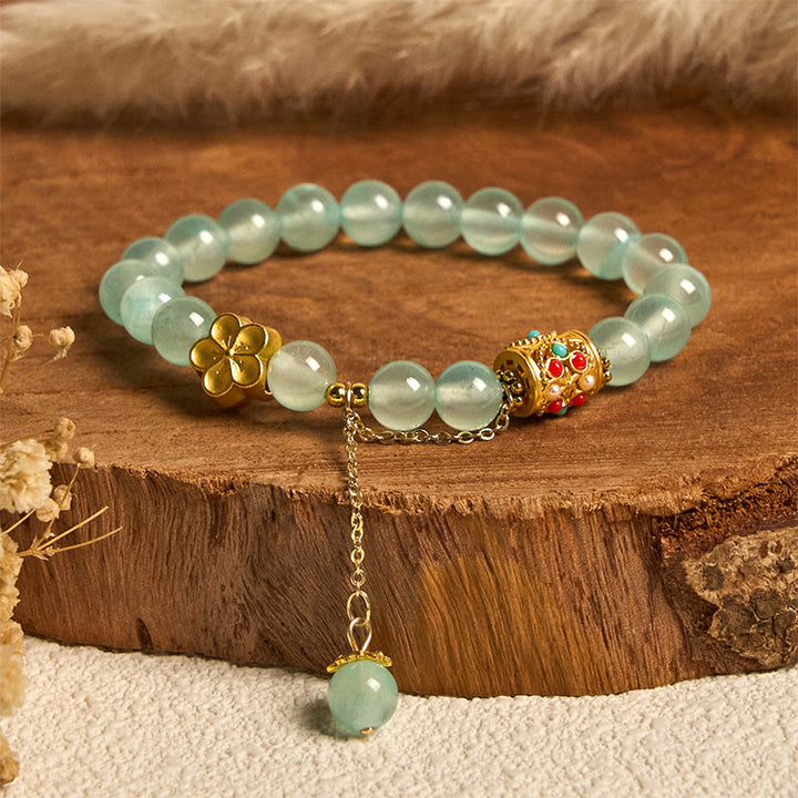 Buddha Stones Tibetan White Agate Crystal Stone Flowers Positivity Bracelet - Blue Crystal(Wrist Circumference: 14-16cm) - image 15