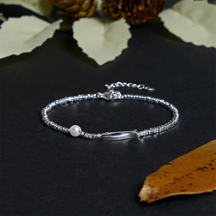 Buddha Stones Copper Plated Silver Koi Fish Pearl Luck Bracelet - image 2