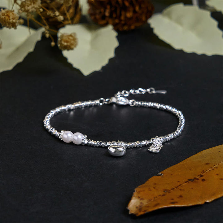 Buddha Stones Copper Plated Silver Fu Character Purse Pearl Blessing Bracelet - image 1