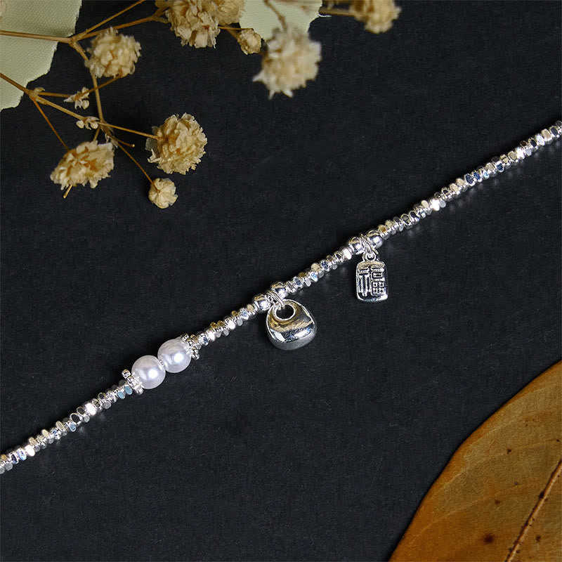 Buddha Stones Copper Plated Silver Fu Character Purse Pearl Blessing Bracelet - image 3