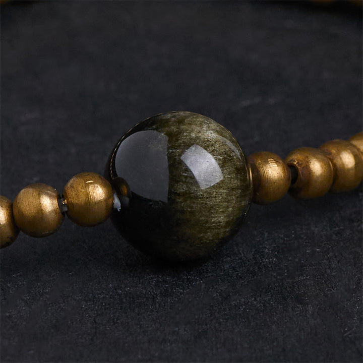 Buddha Stones Plated Copper Brass Gold Sheen Obsidian Protection Wealth Bracelet - image 5