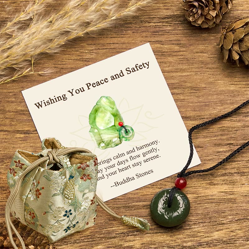 Buddha Stones "Wishing You Peace and Safety" Peace Buckle Jade Necklace Includes Gift Message Card - Cyan Jade - Deluxe Gift Bag (+$9.59) - image 7