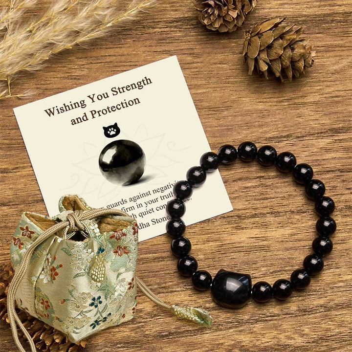 Buddha Stones "Wishing You Strength and Protection" Cat Onyx Bracelet Includes Gift Message Card - Black Onyx(Wrist Circumference: 14-16cm) - Deluxe Gift Bag (+$9.59) - image 7