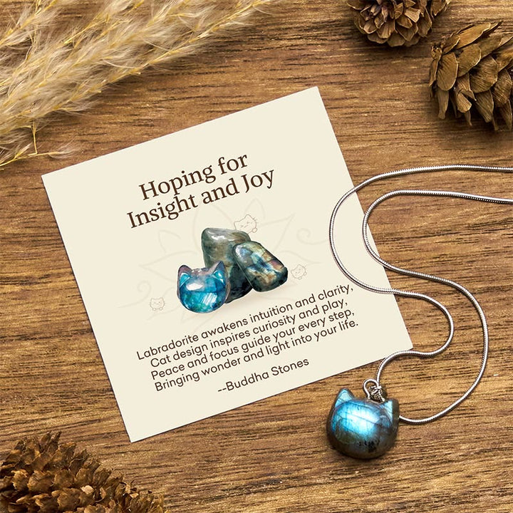 Buddha Stones "Hoping for Insight and Joy" Cat Labradorite Necklace Includes Gift Message Card - Labradorite(Healing♥Support) - Standard Gift Box - image 0