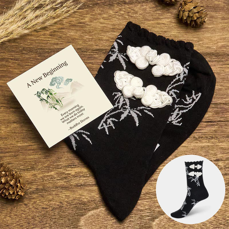 Buddha Stones "A New Beginning" Bamboo Micro Crew Women's Socks Includes Gift Message Card - Black - One Size Fits Most (US 5.5-8.5，EU 36–40，UK/AU 3.5-6.5，AISA 23–25 cm) - With Message Card - image 0