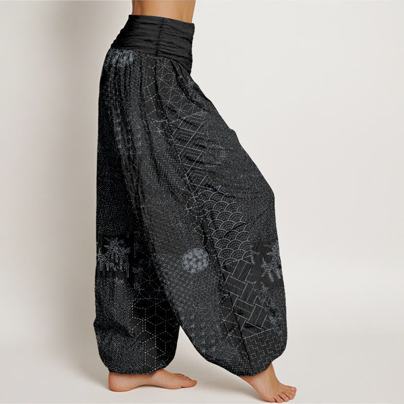 Buddha Stones Geometric Pattern Women's Elastic Waist Harem Pure Cotton Printed Pants - image 9