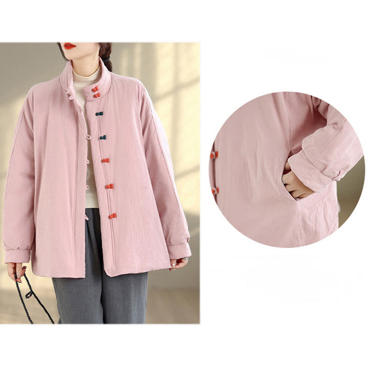 Buddha Stones Women's Winter Chinese Frog-Button Long Sleeve Cotton Thicken Jacket With Pockets - image 11