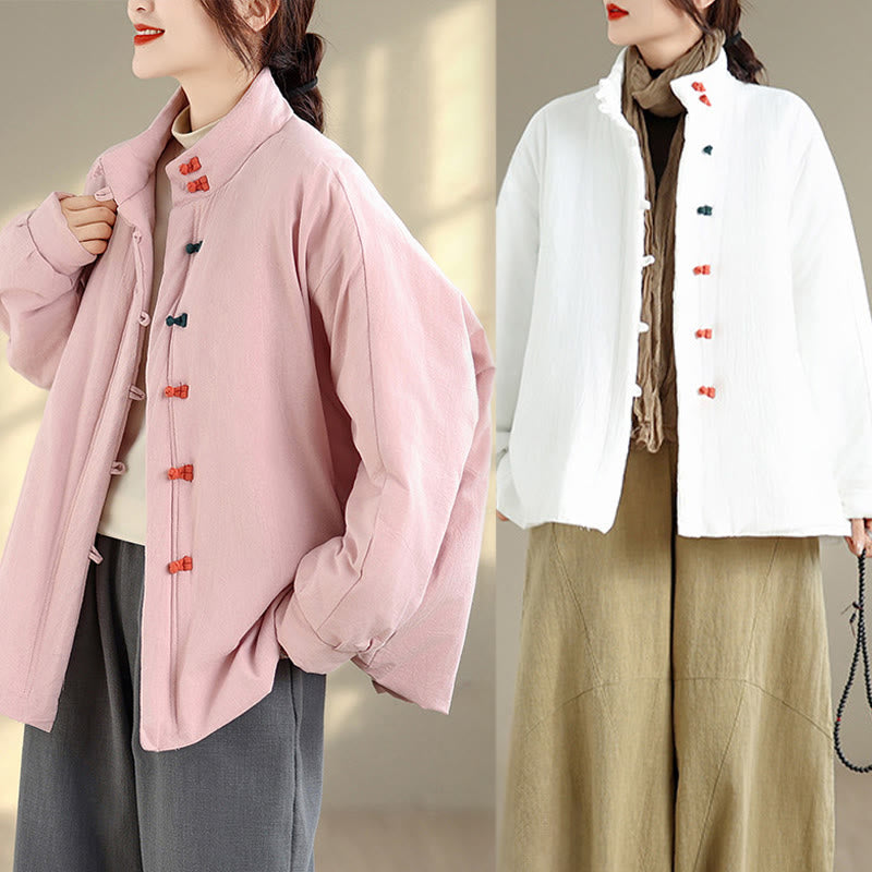 Buddha Stones Women's Winter Chinese Frog-Button Long Sleeve Cotton Thicken Jacket With Pockets - image 19