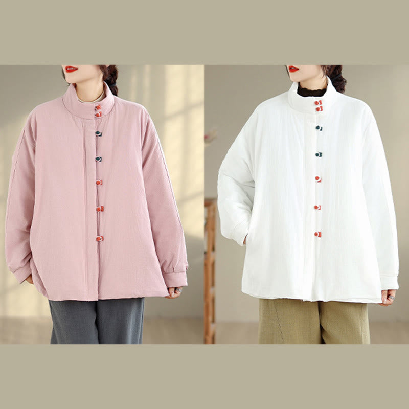 Buddha Stones Women's Winter Chinese Frog-Button Long Sleeve Cotton Thicken Jacket With Pockets - image 20
