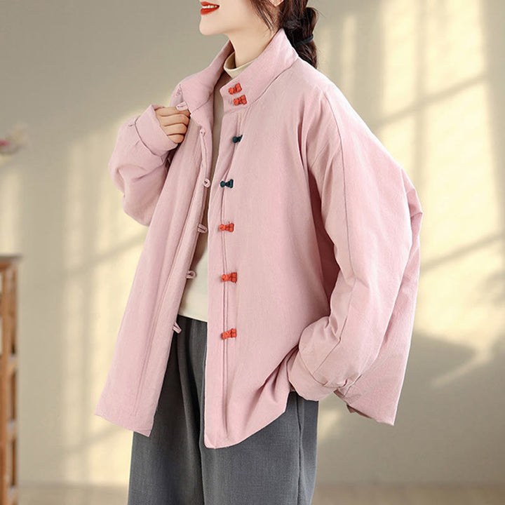 Buddha Stones Women's Winter Chinese Frog-Button Long Sleeve Cotton Thicken Jacket With Pockets - image 2