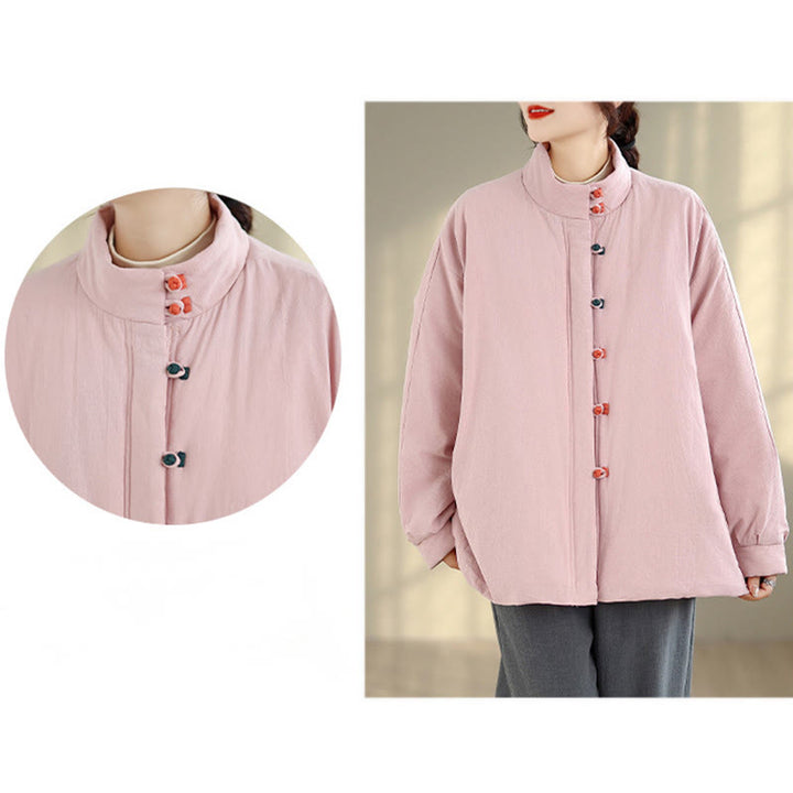 Buddha Stones Women's Winter Chinese Frog-Button Long Sleeve Cotton Thicken Jacket With Pockets - image 9