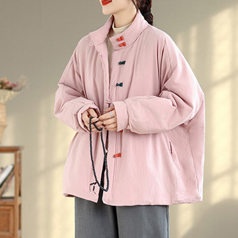 Buddha Stones Women's Winter Chinese Frog-Button Long Sleeve Cotton Thicken Jacket With Pockets - image 3