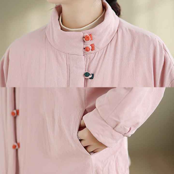 Buddha Stones Women's Winter Chinese Frog-Button Long Sleeve Cotton Thicken Jacket With Pockets - image 6