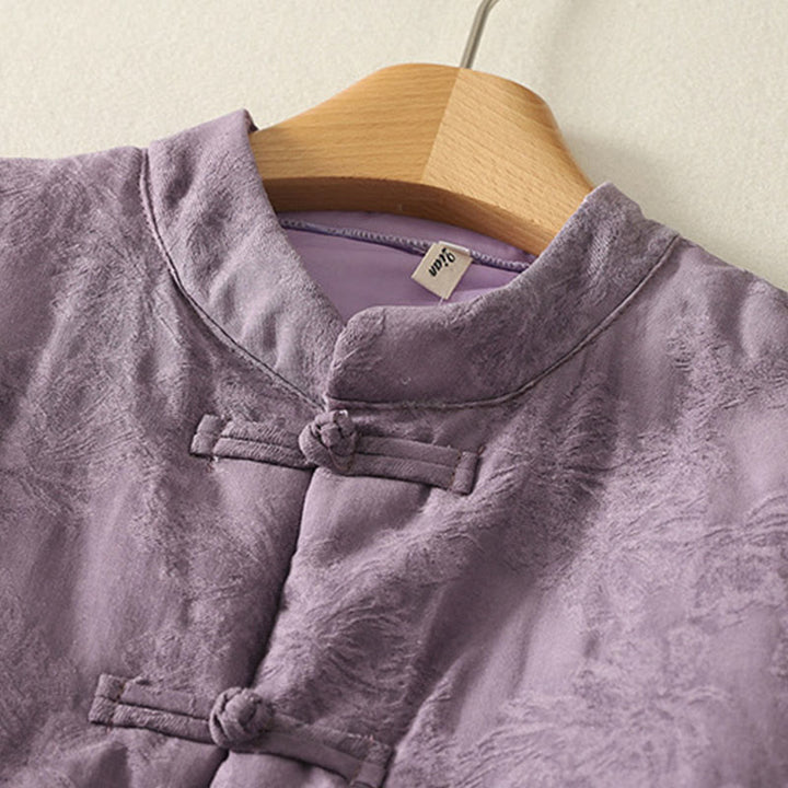 Buddha Stones Women's Solid Color Frog-Button Design Long Sleeve Cotton Jacket With Pockets - image 1