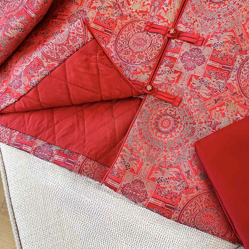 Buddha Stones Women's Jacquard Symmetric Floral Pattern Long Sleeve Cotton Jacket With Pockets - image 11