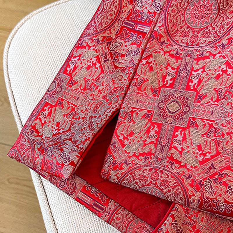 Buddha Stones Women's Jacquard Symmetric Floral Pattern Long Sleeve Cotton Jacket With Pockets - image 12