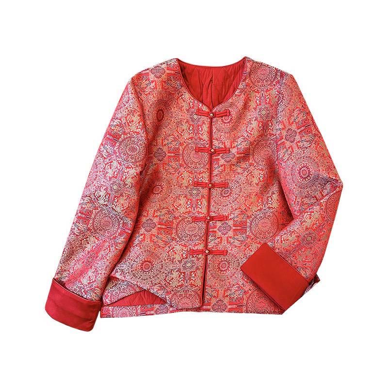 Buddha Stones Women's Jacquard Symmetric Floral Pattern Long Sleeve Cotton Jacket With Pockets - image 13