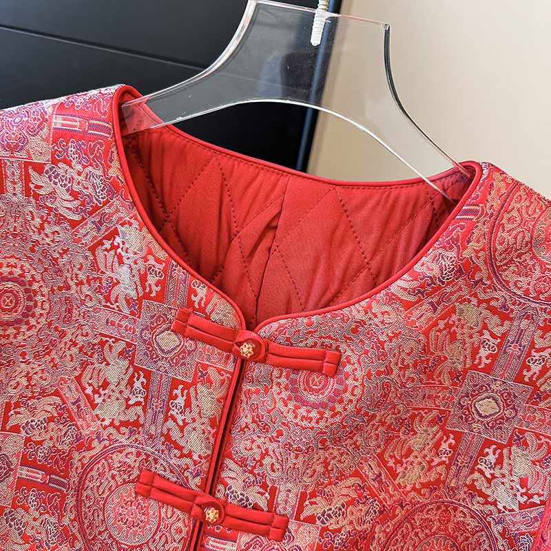 Buddha Stones Women's Jacquard Symmetric Floral Pattern Long Sleeve Cotton Jacket With Pockets - image 6