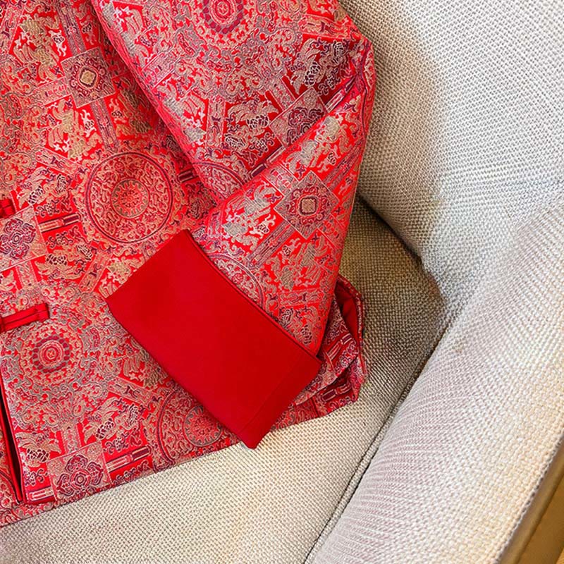 Buddha Stones Women's Jacquard Symmetric Floral Pattern Long Sleeve Cotton Jacket With Pockets - image 10