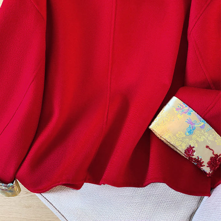 Buddha Stones Winter Embroidery Buttons Design Long Sleeve Women's Cotton Jacket With Pockets - image 7