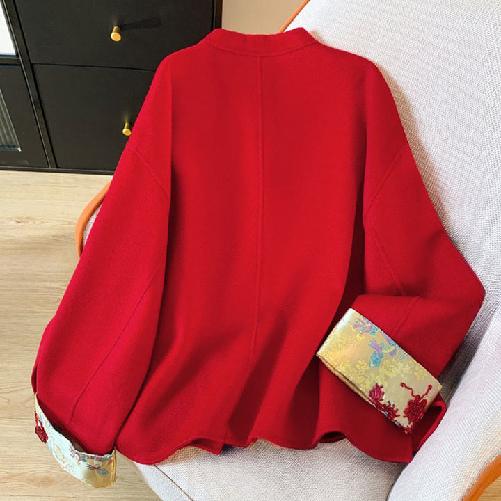 Buddha Stones Winter Embroidery Buttons Design Long Sleeve Women's Cotton Jacket With Pockets - image 2