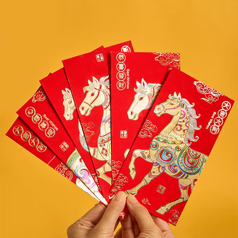 Buddha Stones 6Pcs Chinese Red Envelope Year of the Horse Lucky Money Envelopes 2026 New Year - Good Luck Year of the Horse - 6Pcs Chinese Red Envelope(16.9*9cm) - image 0