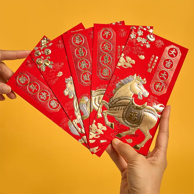 Buddha Stones 6Pcs Chinese Red Envelope Year of the Horse All The Best 2026 New Year - image 1